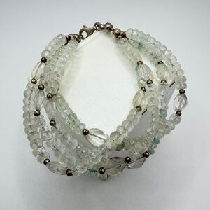 up to 9", four strands of hand faceted, light AQUAMARINE beaded bracelet in 925!